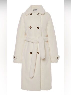 Apparis Ivory Faux-Fur Double-Breasted Belted Trench Coat NWT Size XS